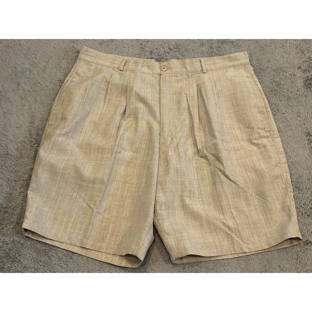 Vintage Vincente By Bugle Boy Pleated Khaki Chino Shorts Beige Mens 36 Casual